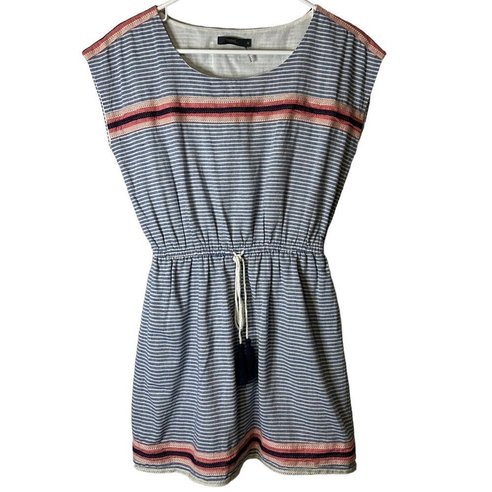 Anthropologie THML Ophelia blue white striped tie-waist dress medium‎ TM3389